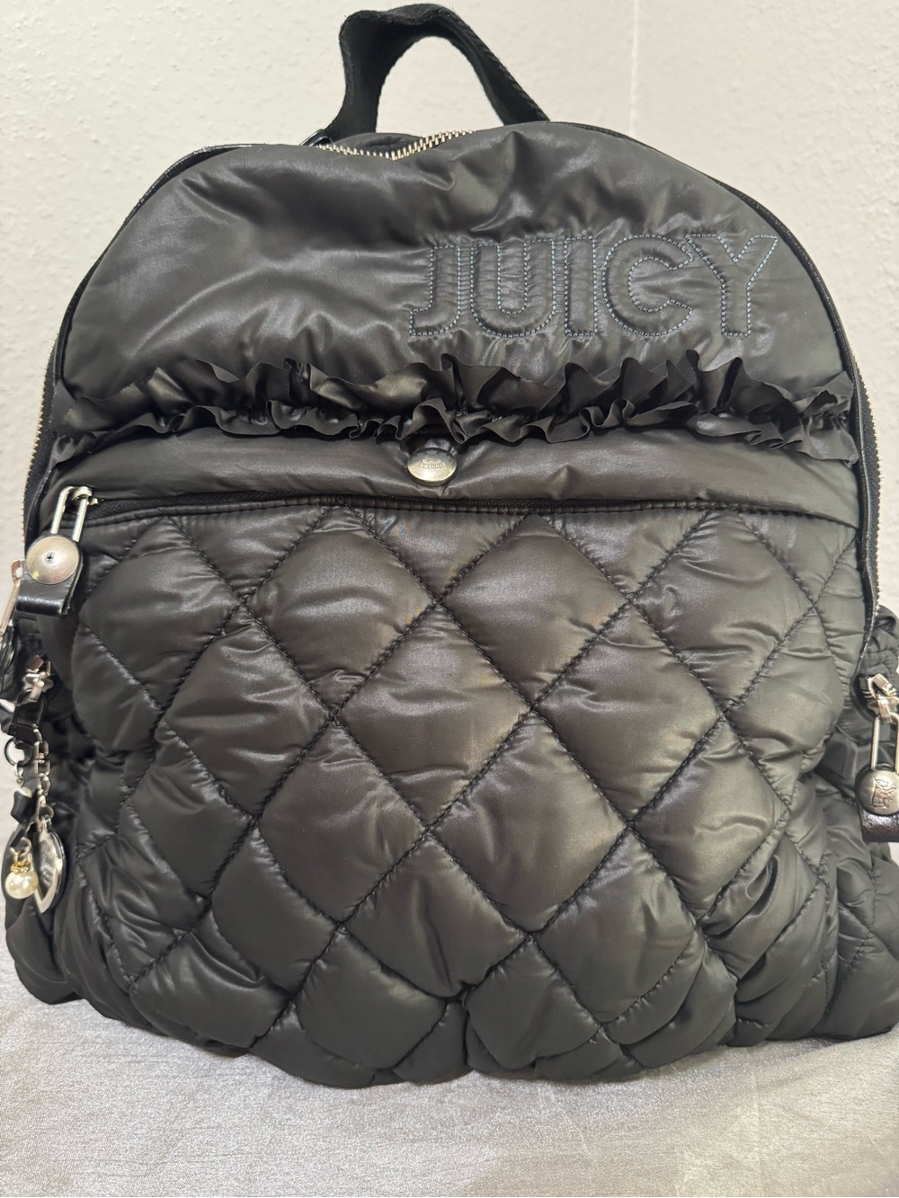 Juicy Couture Black Quilted Ruffle Backpack